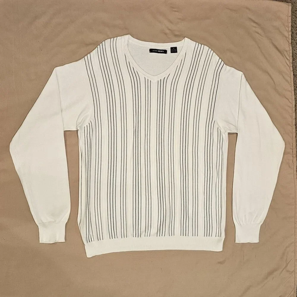 John Henry Sweater Mens V-neck Ribbed/Textured  Cotton Lightweight XL‎